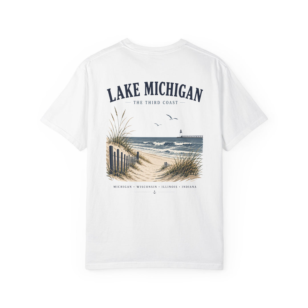 Lake Michigan Beach T-Shirt — Vintage Coastal Scenic Tee