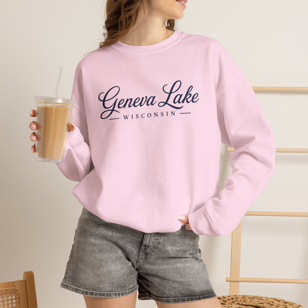 Geneva Lake Wisconsin Crewneck Sweatshirt - Geneva Script Sweatshirt