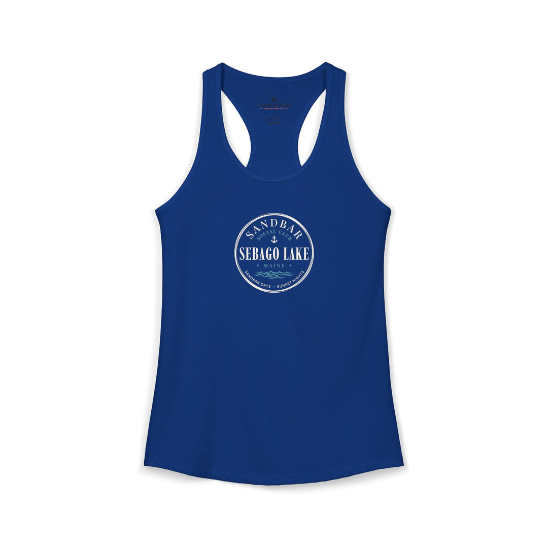 Sebago Lake Sandbar Social Club Tank Top | Cute Maine Sandbar Shirt