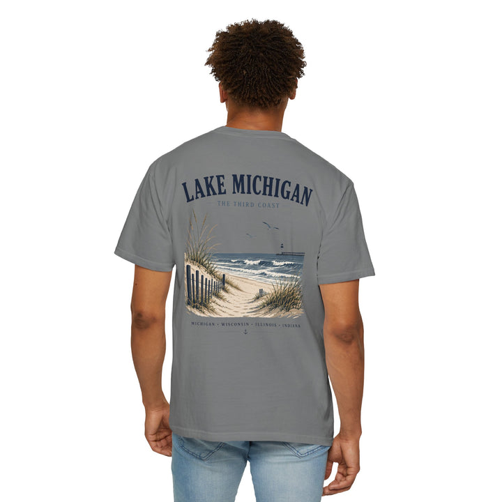 Lake Michigan Beach T-Shirt — Vintage Coastal Scenic Tee