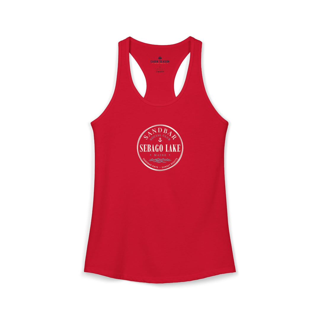 Sebago Lake Sandbar Social Club Tank Top | Cute Maine Sandbar Shirt