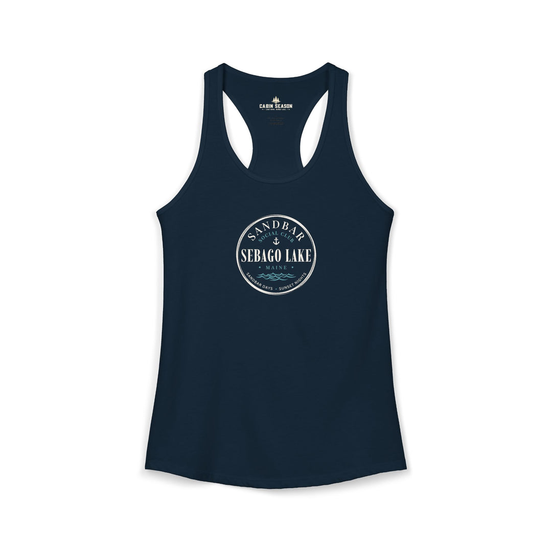 Sebago Lake Sandbar Social Club Tank Top | Cute Maine Sandbar Shirt