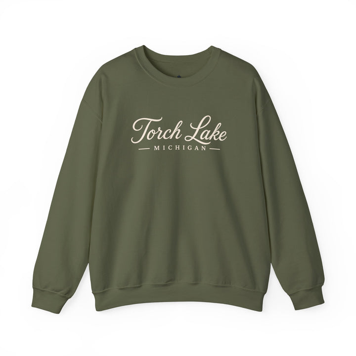 Torch Lake Michigan Crewneck Sweatshirt - Torch Lake Script Sweatshirt