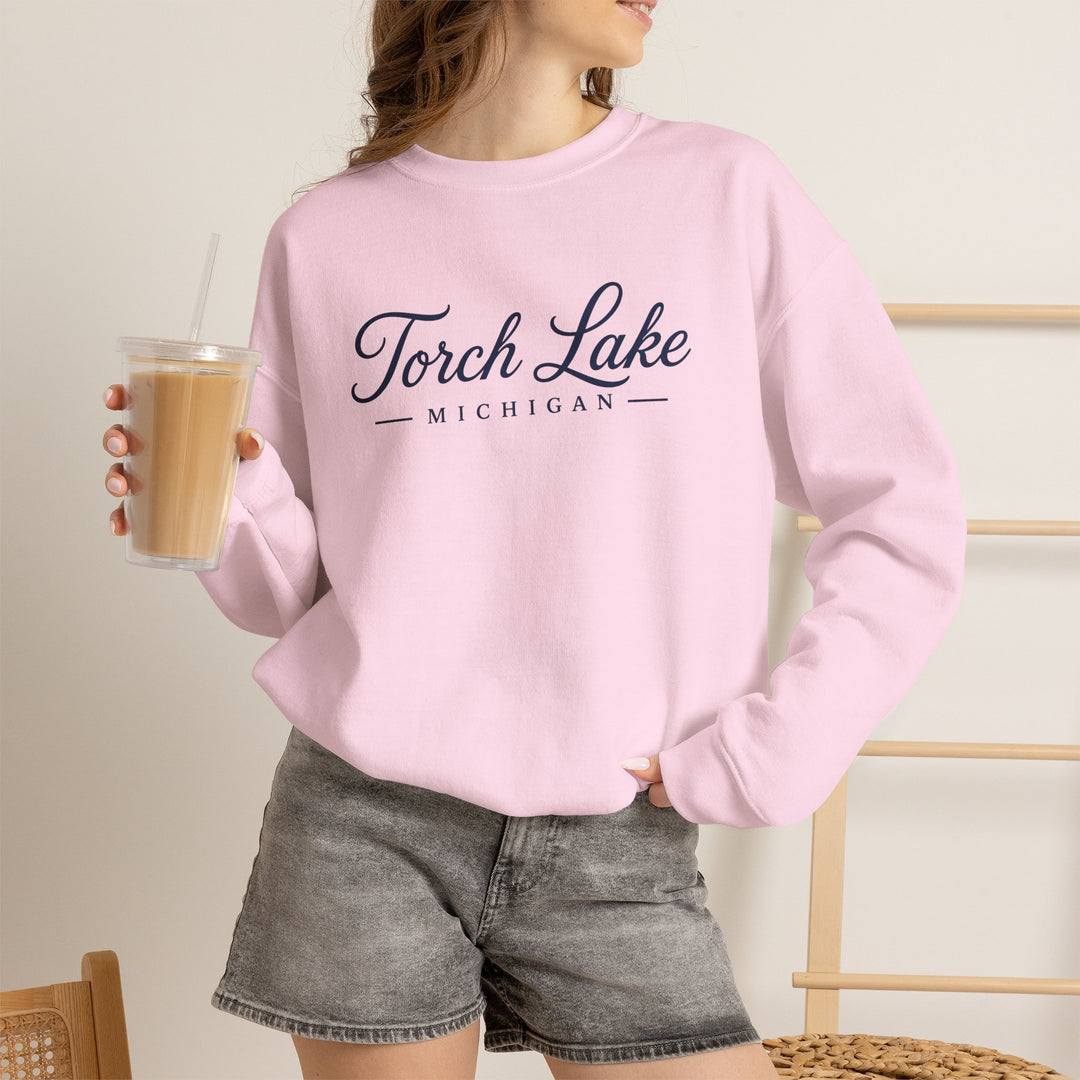 Torch Lake Michigan Crewneck Sweatshirt - Torch Lake Script Sweatshirt