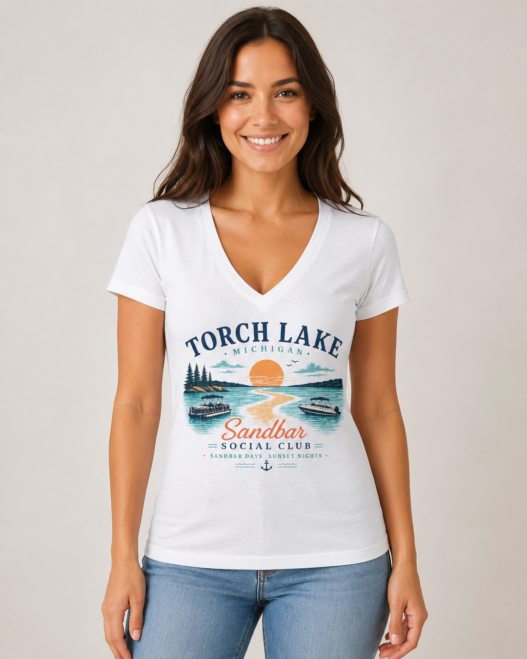 Torch Lake Sandbar V-Neck Tee — Women&