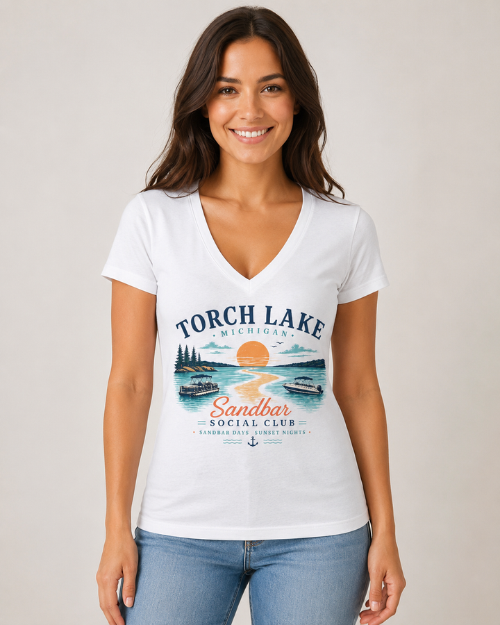 Torch Lake Sandbar V-Neck Tee — Women&