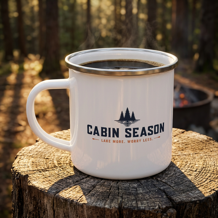 Cabin Season Camp Mug — "Lake More, Worry Less" Outdoors Coffee Cup