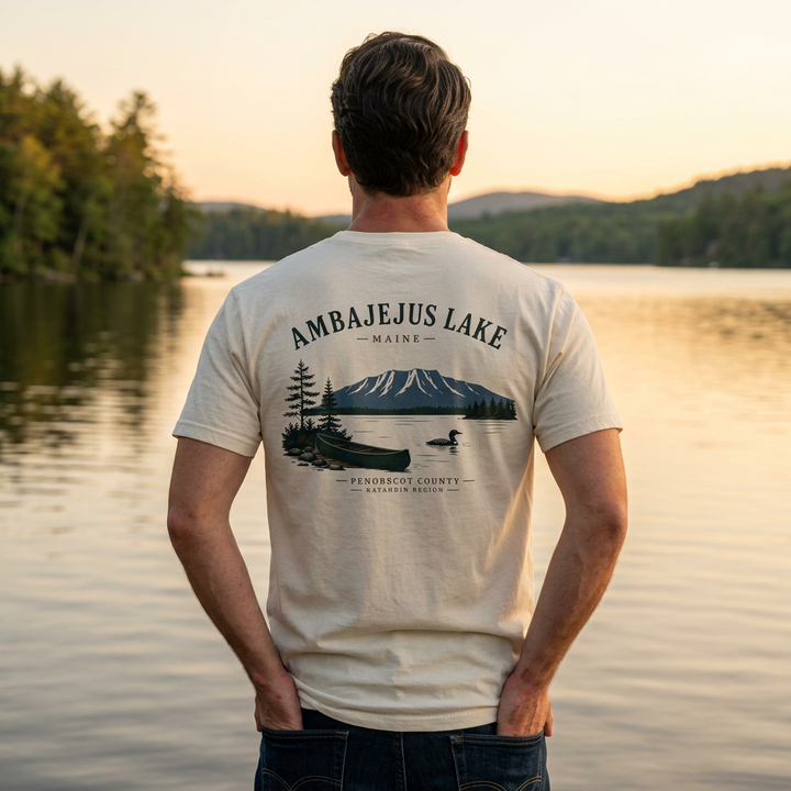 Ambajejus Lake Scenic T-Shirt — Maine Lake Cabin Tee