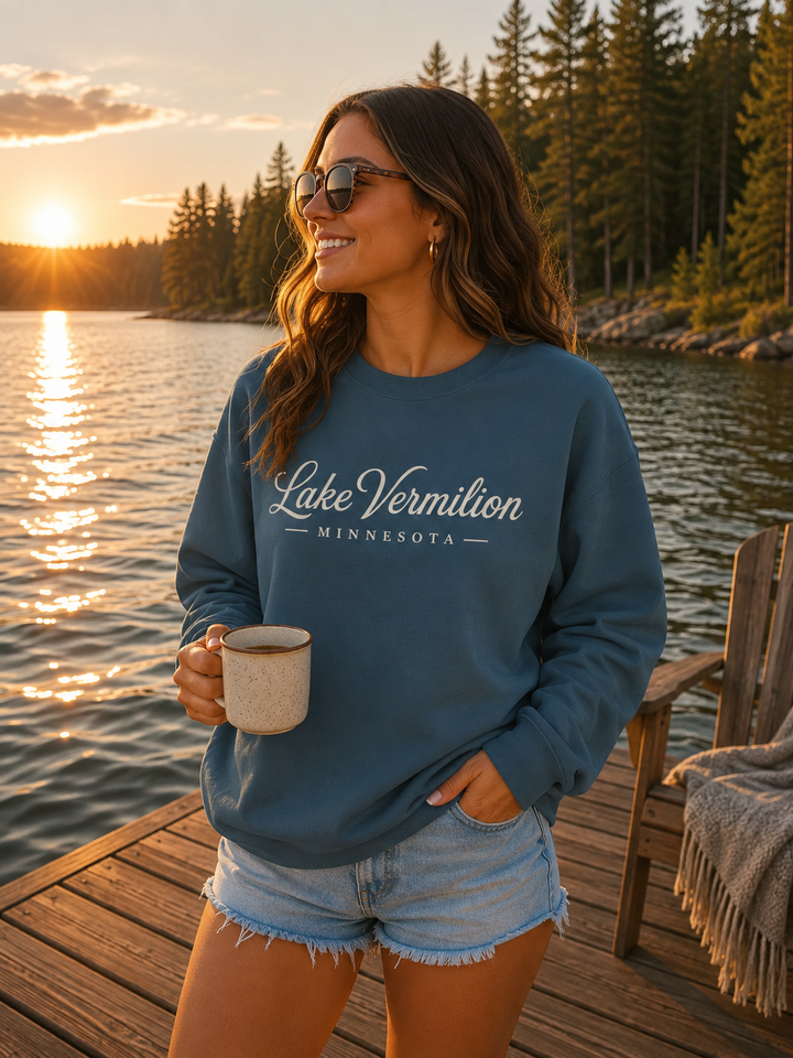 Lake Vermilion Crewneck Sweatshirt - MN Lake Script Pullover