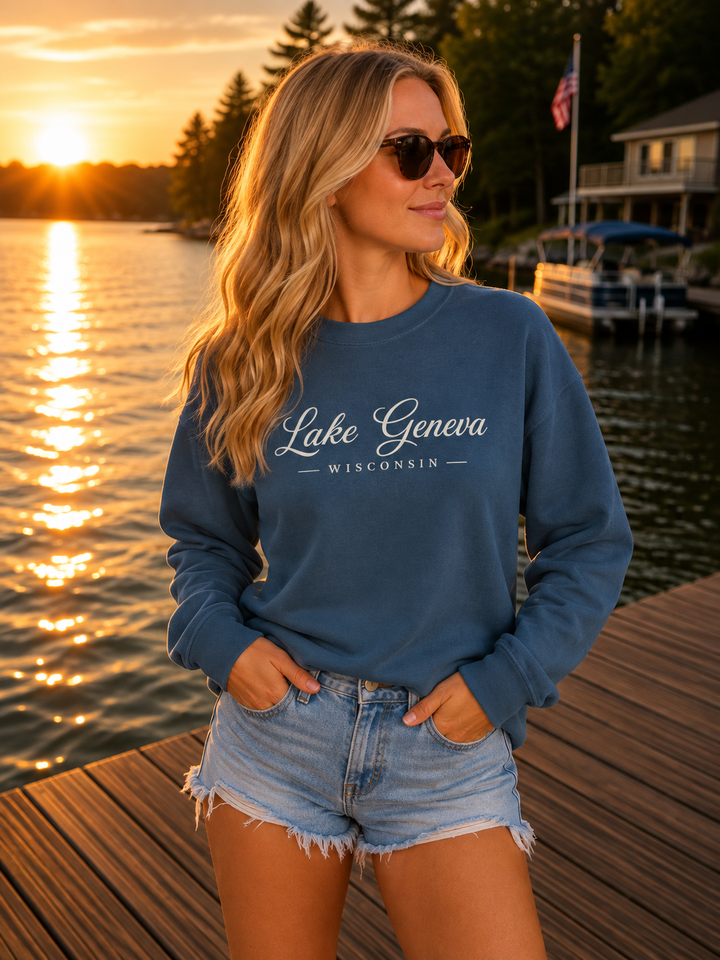 Lake Geneva Wisconsin Sweatshirt | Wisconsin Lake Script Shirt