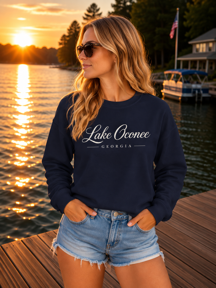 Lake Oconee Georgia Crewneck Sweatshirt | Georgia Lake Script Logo
