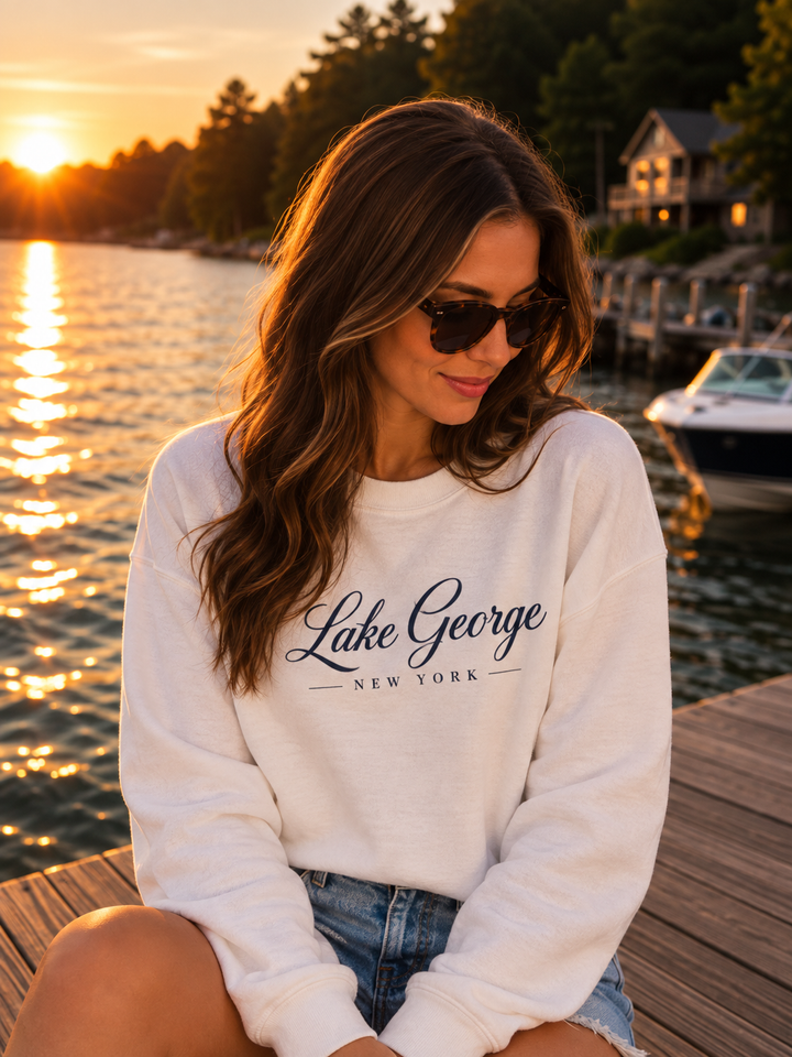 Lake George Sweatshirt | New York Lake Script Crewneck