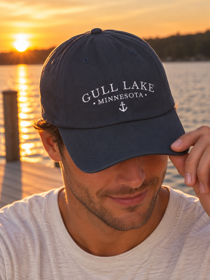 Gull Lake Minnesota Hat - Dark Embroidered Anchor Hat