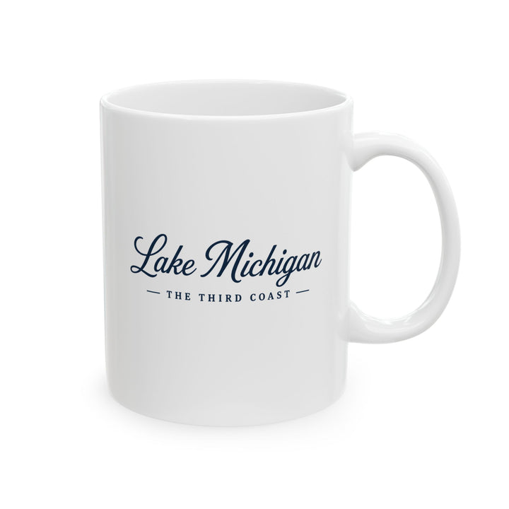 Michigan Lakeside Mug — Lake Michigan Script Coffee Cup (11oz, 15oz)