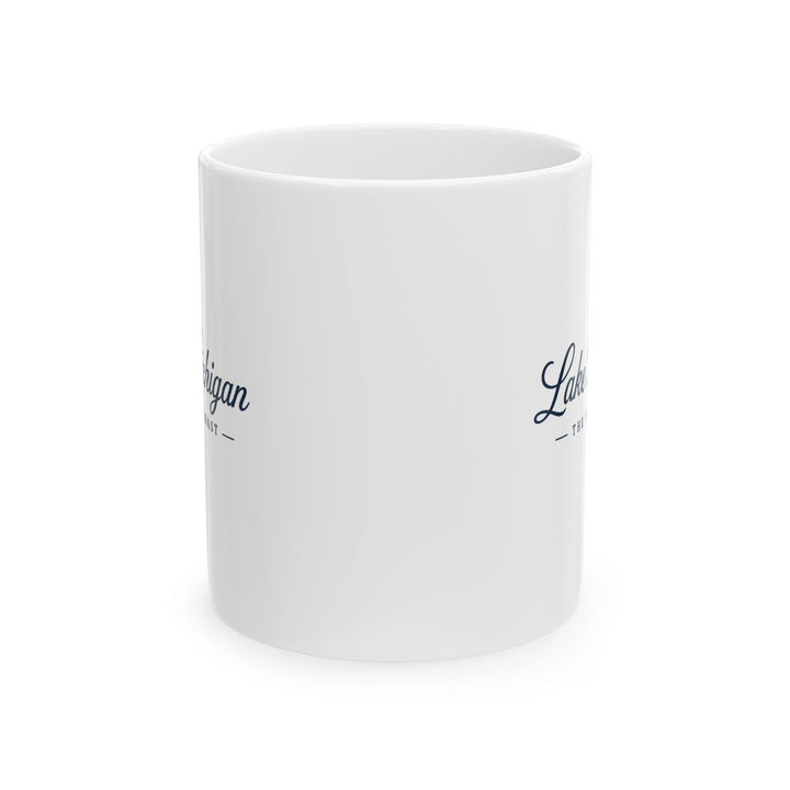 Michigan Lakeside Mug — Lake Michigan Script Coffee Cup (11oz, 15oz)