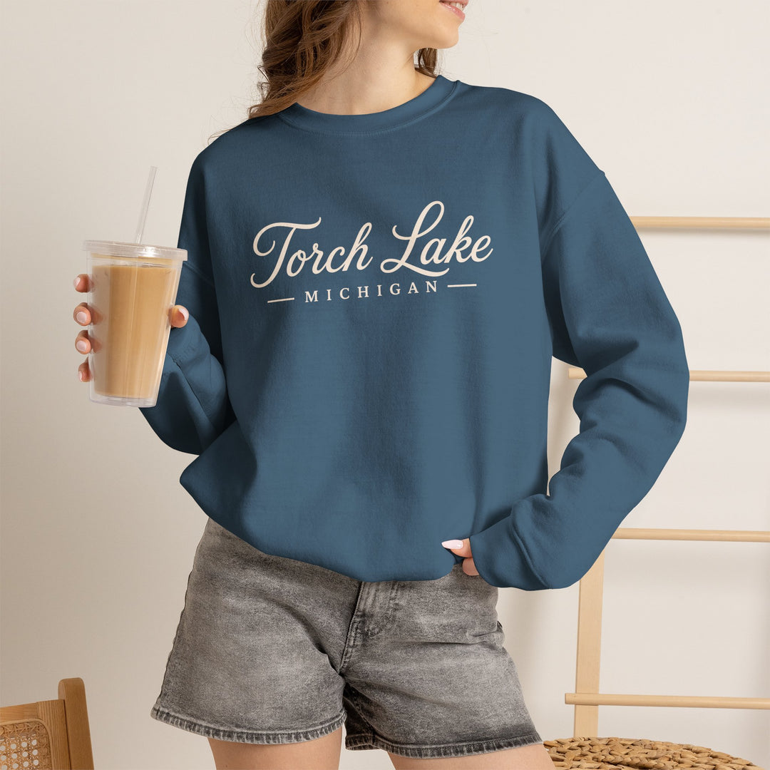 Torch Lake Michigan Crewneck Sweatshirt - Torch Lake Script Sweatshirt