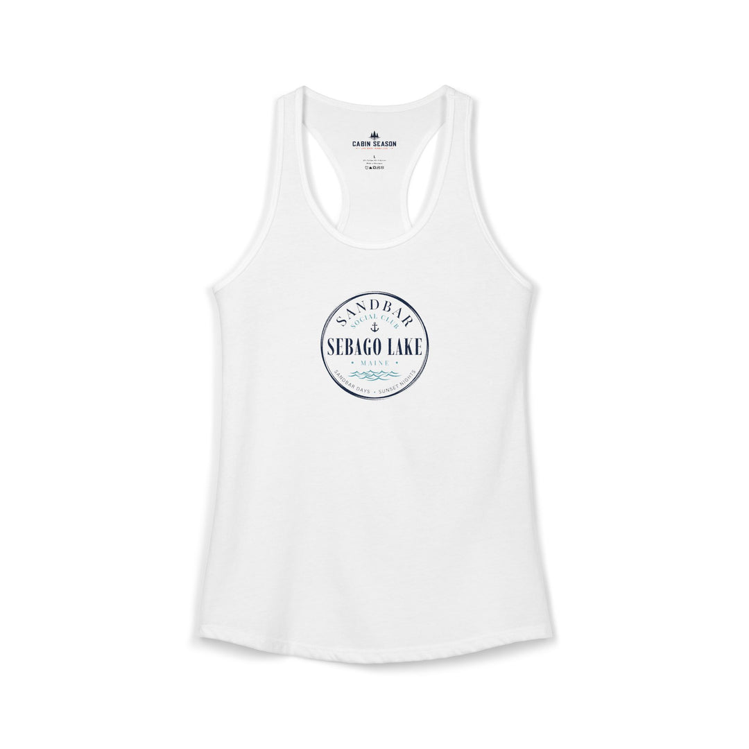 Sebago Lake Sandbar Social Club Tank Top | Cute Maine Sandbar Shirt