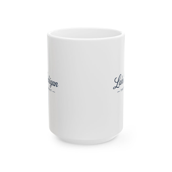 Michigan Lakeside Mug — Lake Michigan Script Coffee Cup (11oz, 15oz)