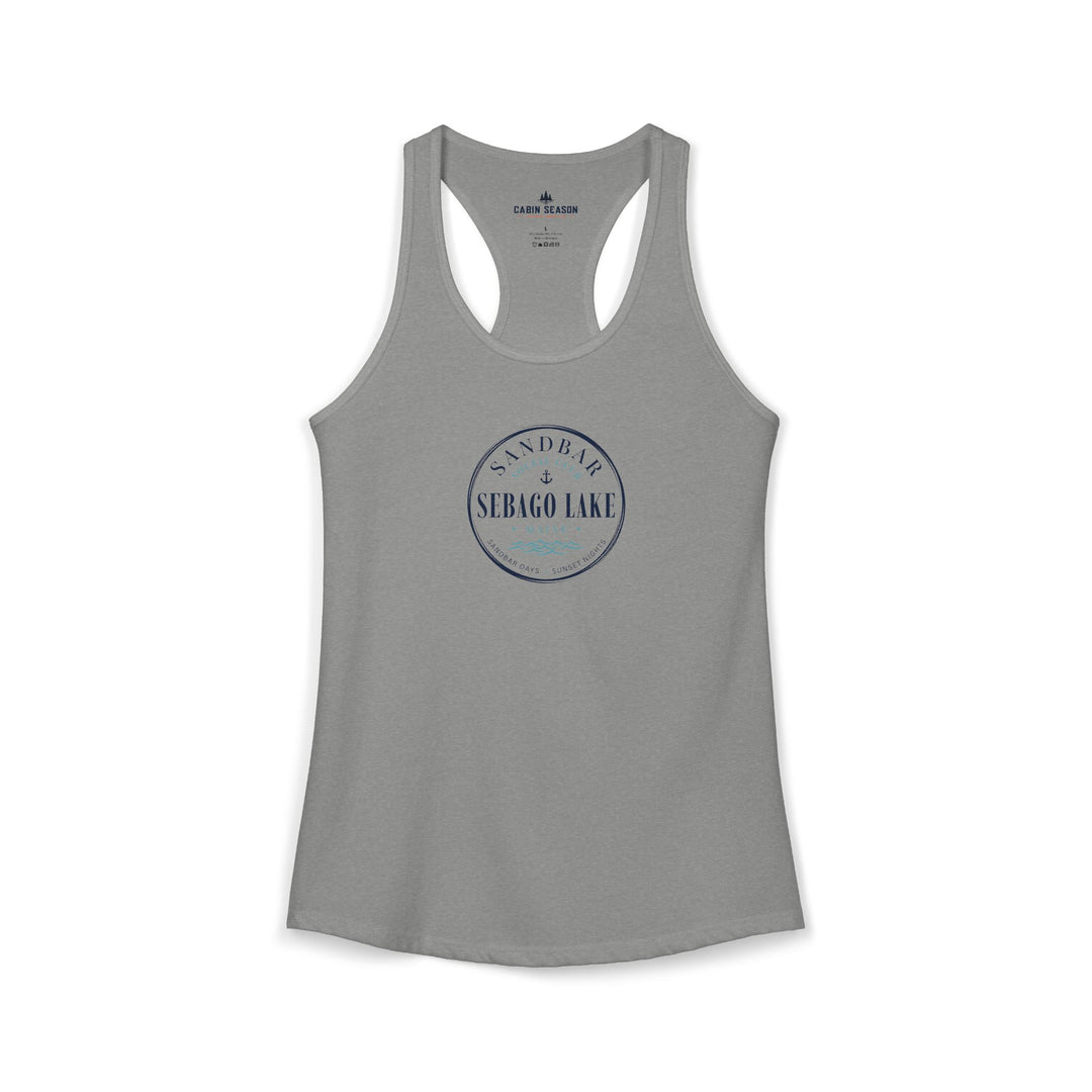 Sebago Lake Sandbar Social Club Tank Top | Cute Maine Sandbar Shirt