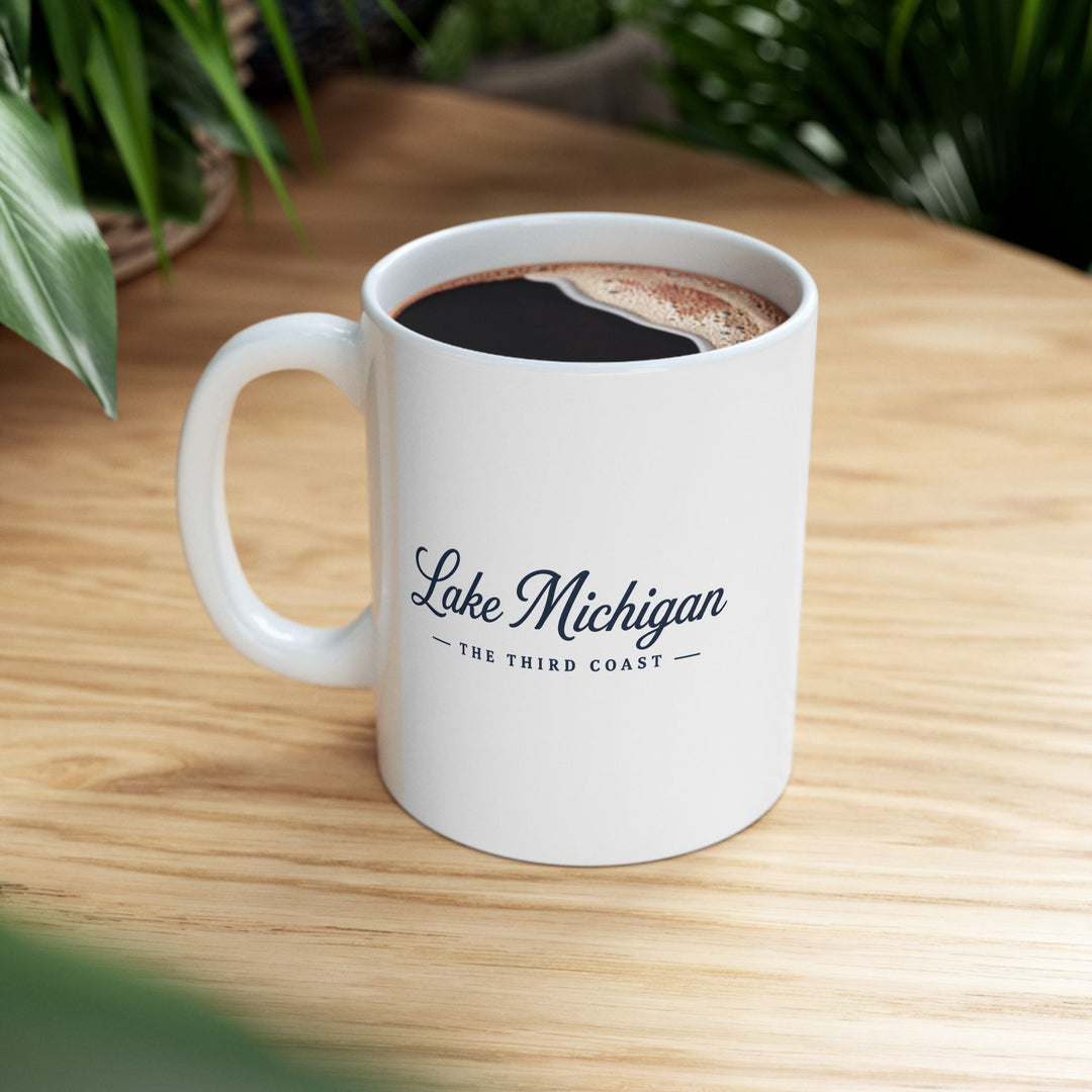 Michigan Lakeside Mug — Lake Michigan Script Coffee Cup (11oz, 15oz)